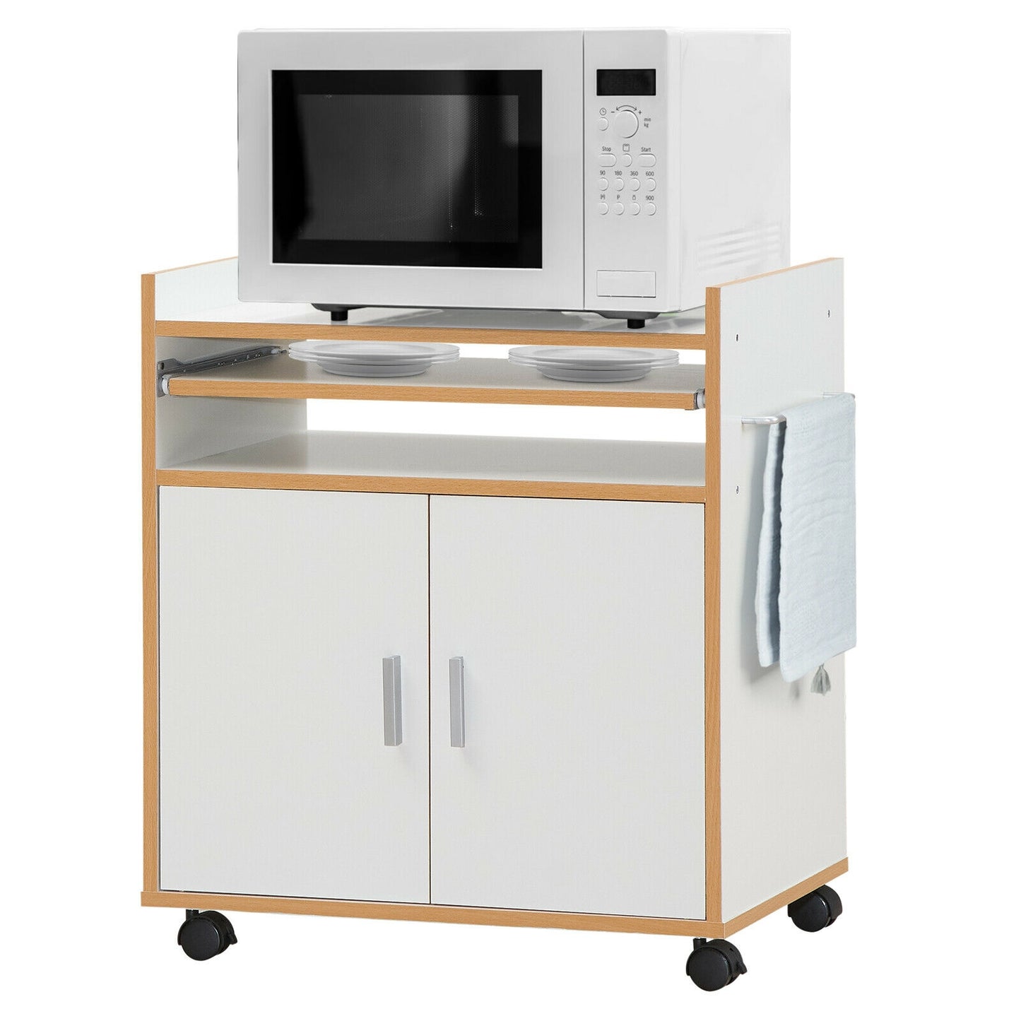 Rolling Kitchen Island Cart with Storage Cabinet Removable Shelf and Towel Rack