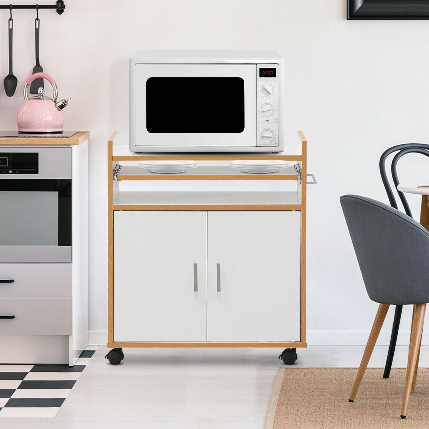 Rolling Kitchen Island Cart with Storage Cabinet Removable Shelf and Towel Rack