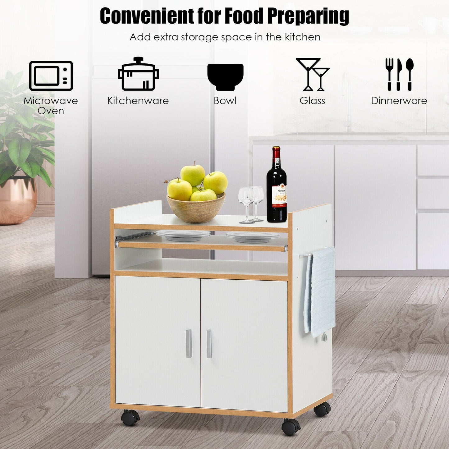Rolling Kitchen Island Cart with Storage Cabinet Removable Shelf and Towel Rack