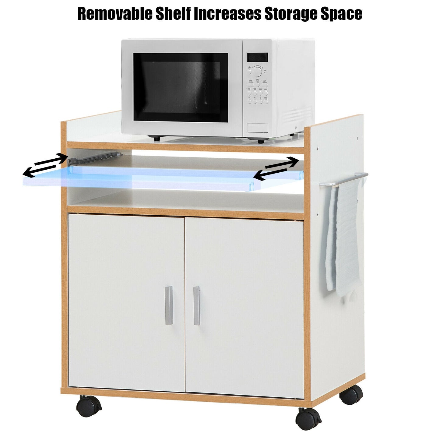 Rolling Kitchen Island Cart with Storage Cabinet Removable Shelf and Towel Rack