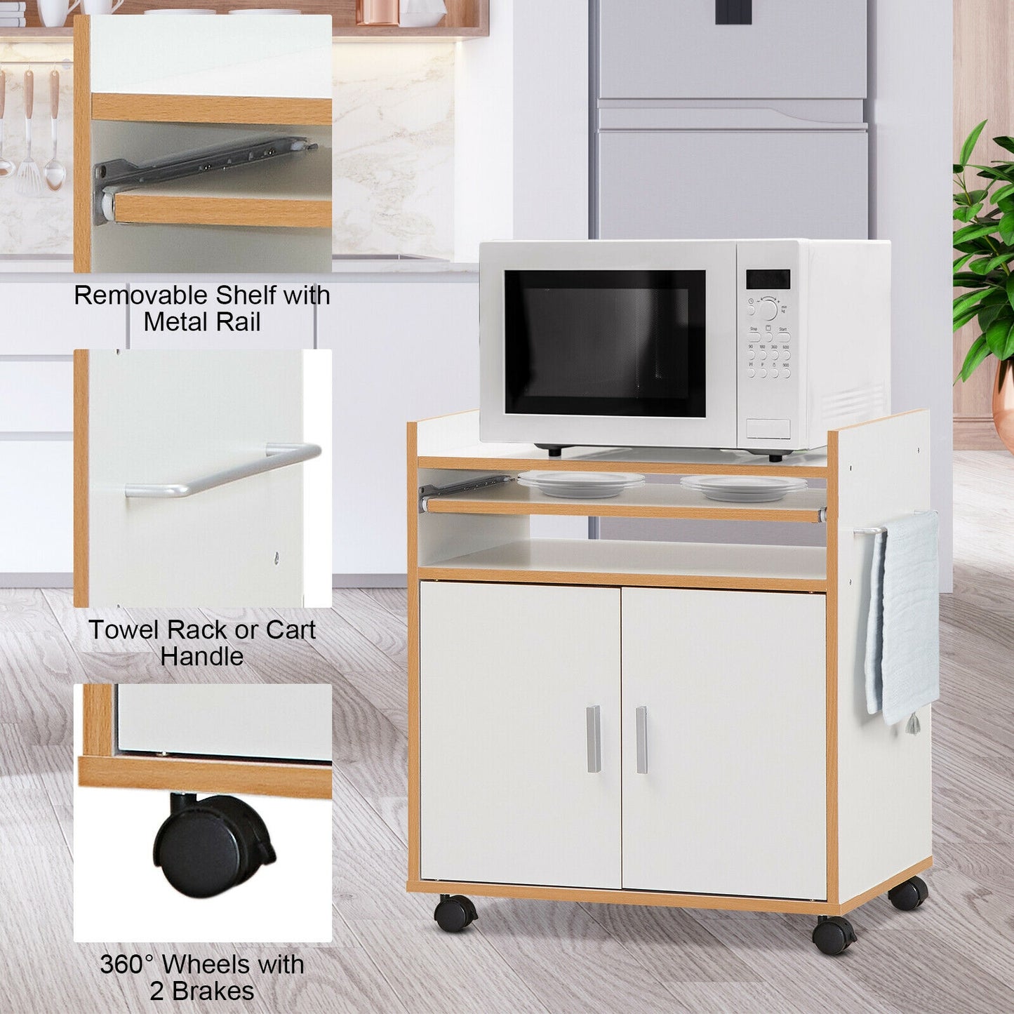 Rolling Kitchen Island Cart with Storage Cabinet Removable Shelf and Towel Rack