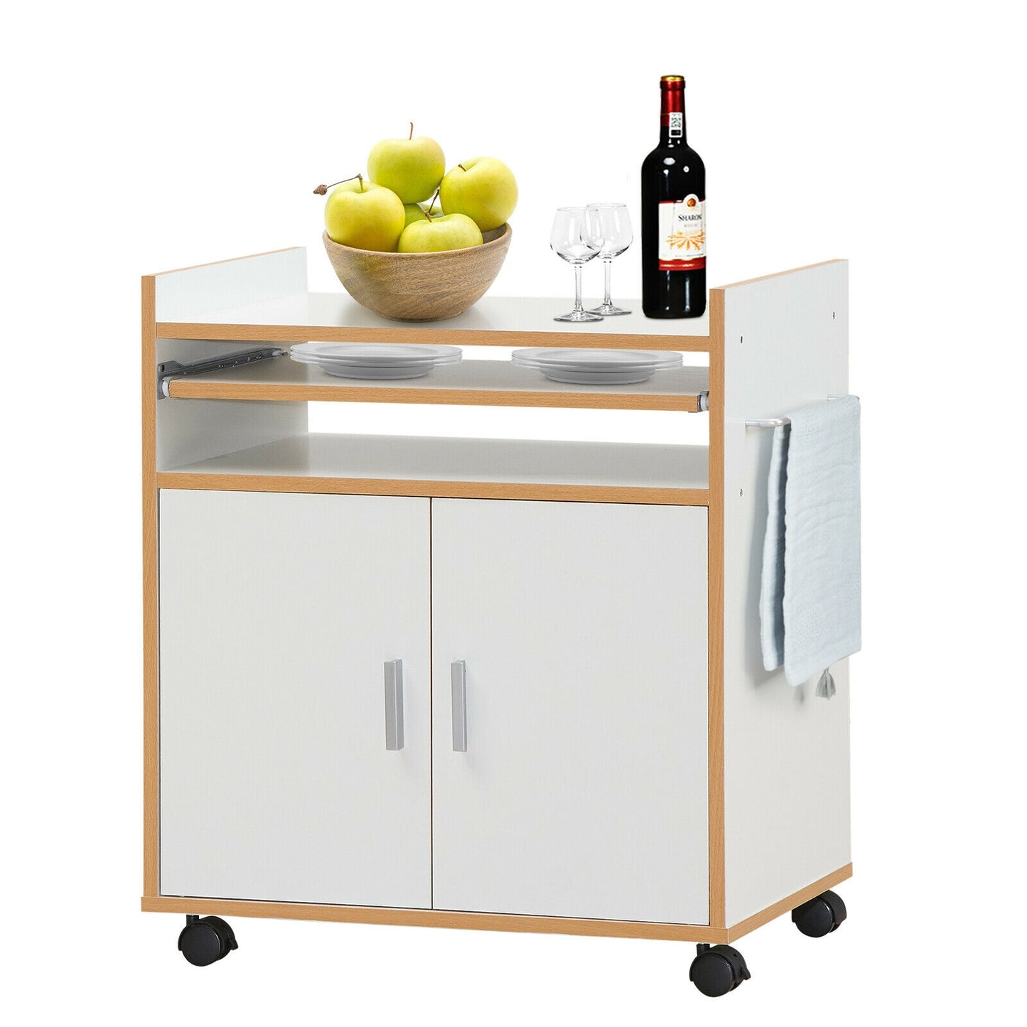 Rolling Kitchen Island Cart with Storage Cabinet Removable Shelf and Towel Rack