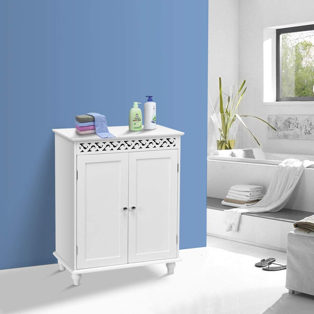Elegant White Wooden 2 Door Storage Cabinet with Adjustable Shelves