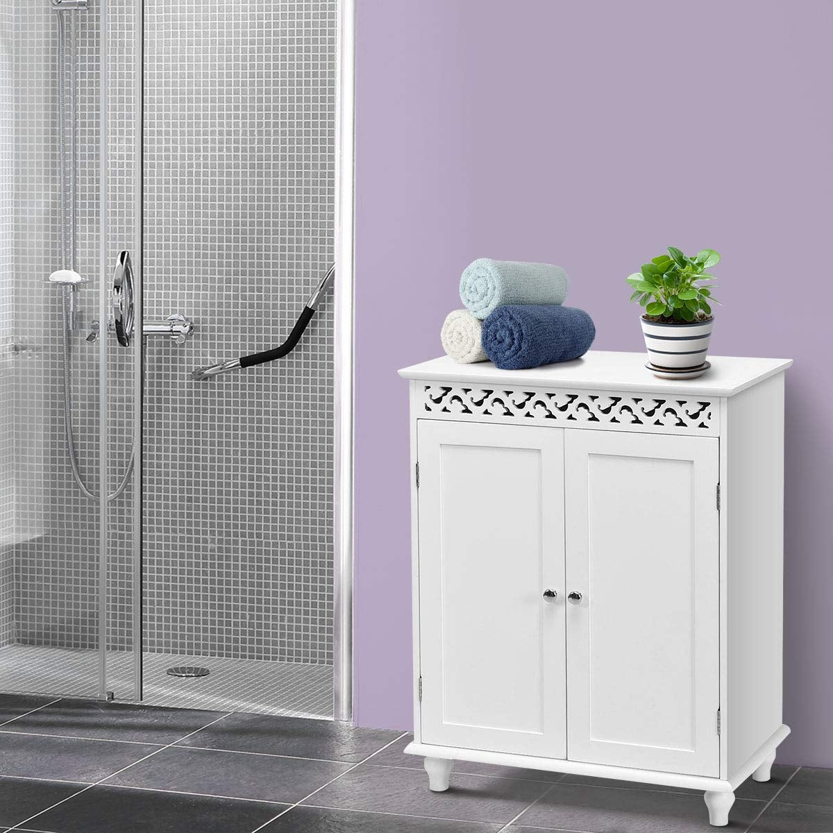 Elegant White Wooden 2 Door Storage Cabinet with Adjustable Shelves