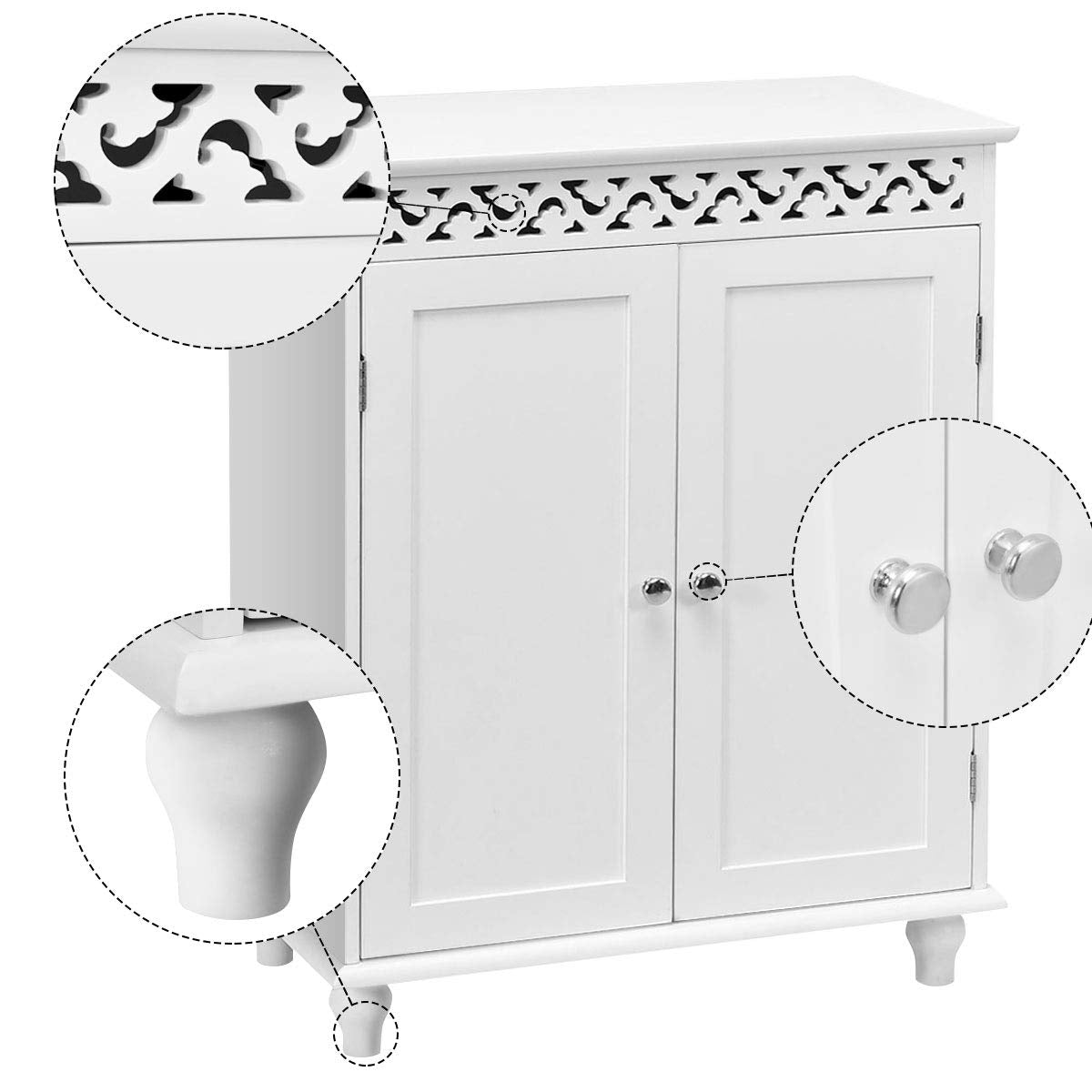 Elegant White Wooden 2 Door Storage Cabinet with Adjustable Shelves