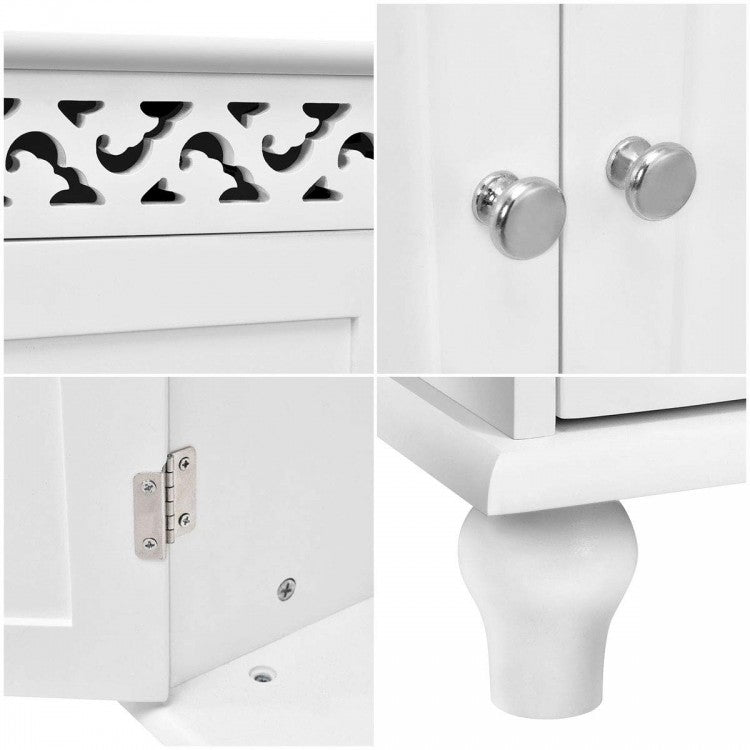 Elegant White Wooden 2 Door Storage Cabinet with Adjustable Shelves