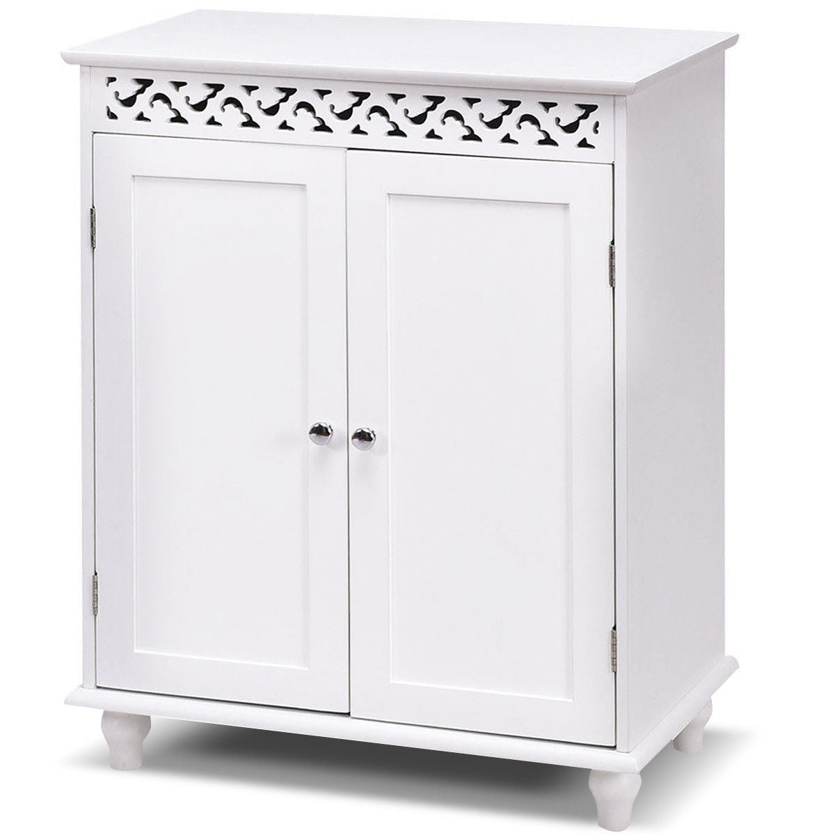 Elegant White Wooden 2 Door Storage Cabinet with Adjustable Shelves
