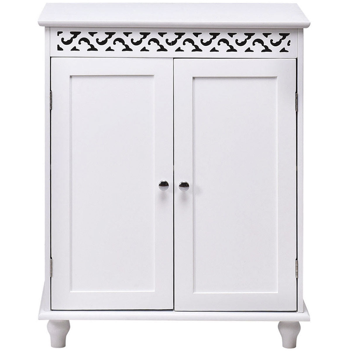 Elegant White Wooden 2 Door Storage Cabinet with Adjustable Shelves
