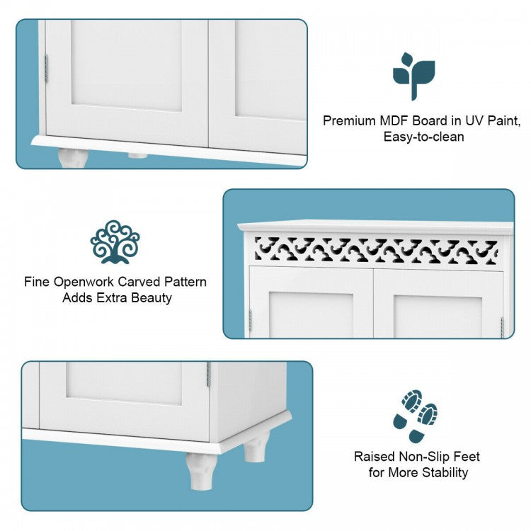 Elegant White Wooden 2 Door Storage Cabinet with Adjustable Shelves