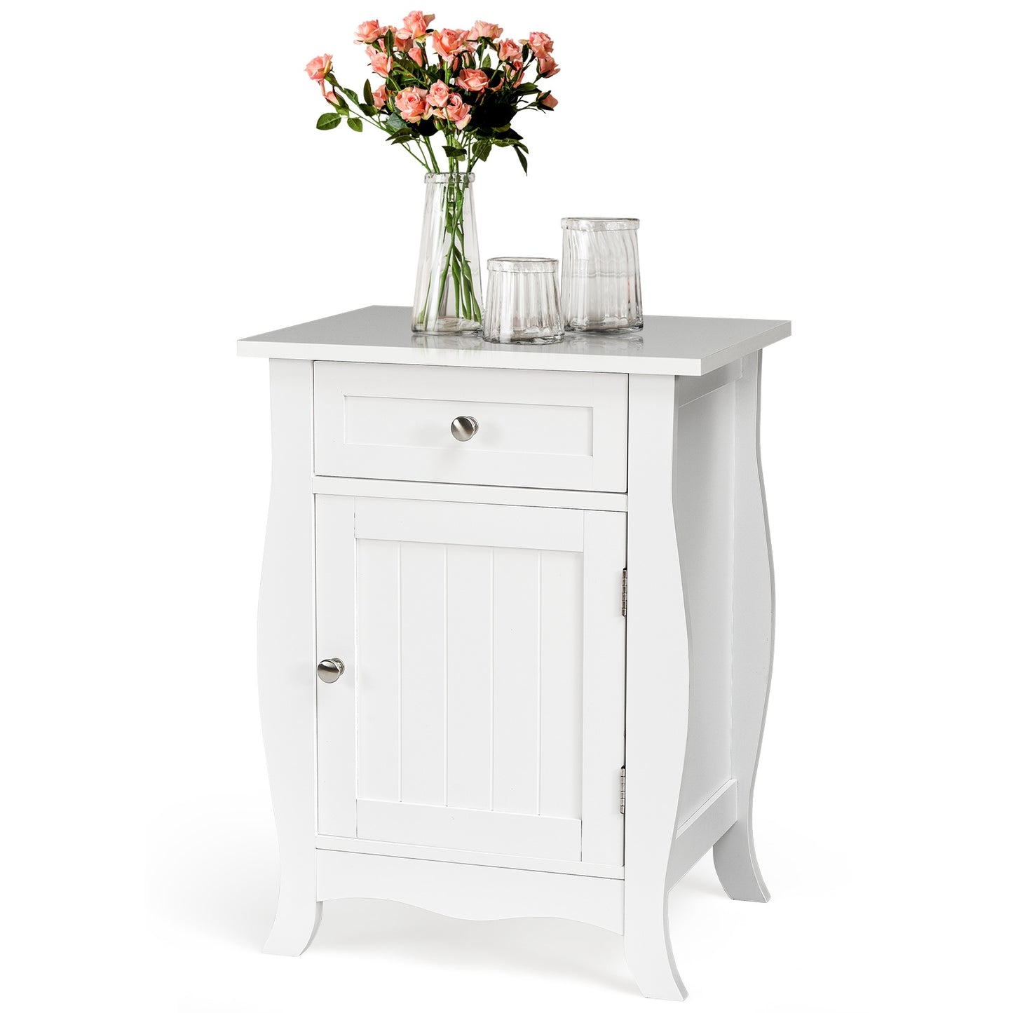 Wooden End Table with Drawer and Cabinet Storage Accent Nightstand