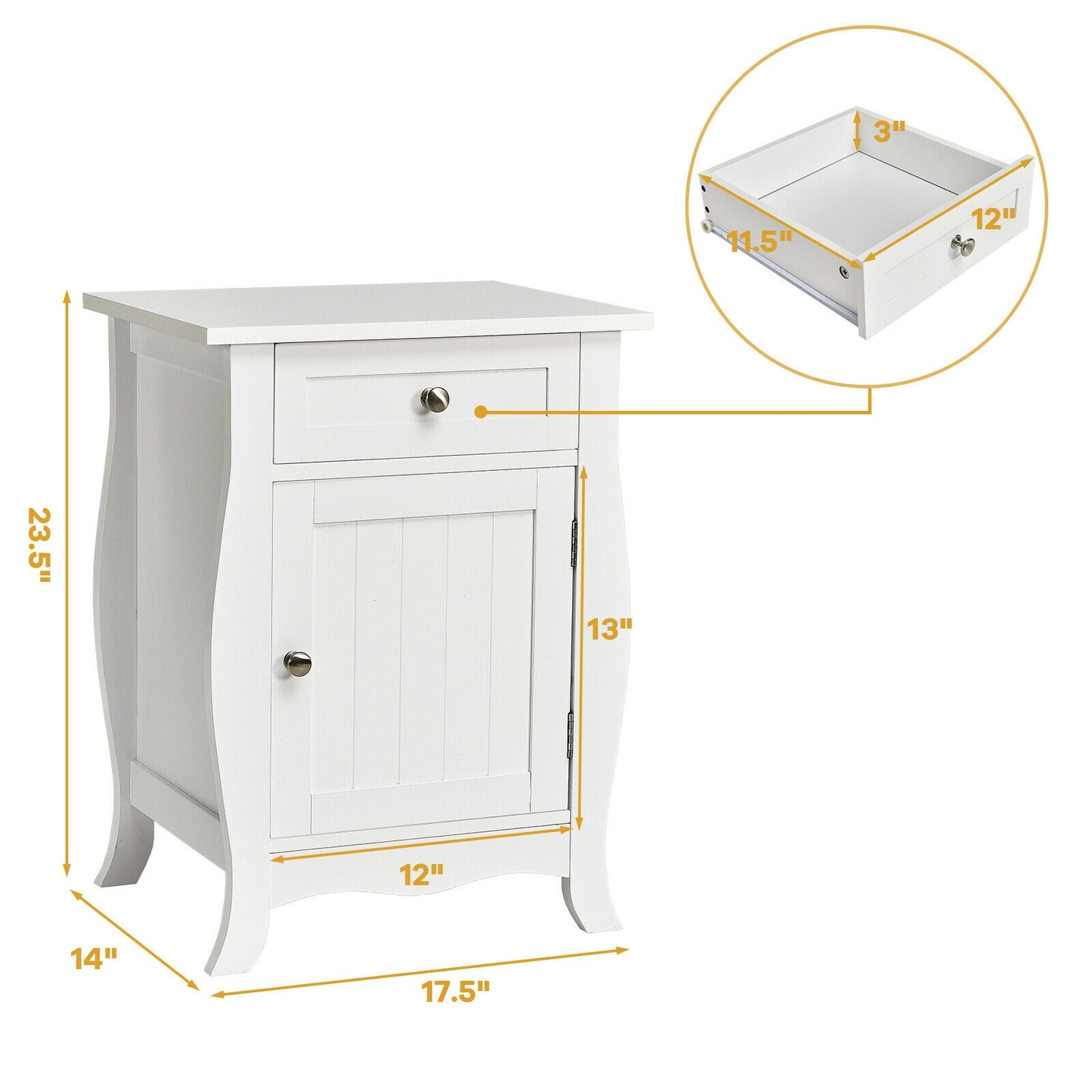 Wooden End Table with Drawer and Cabinet Storage Accent Nightstand