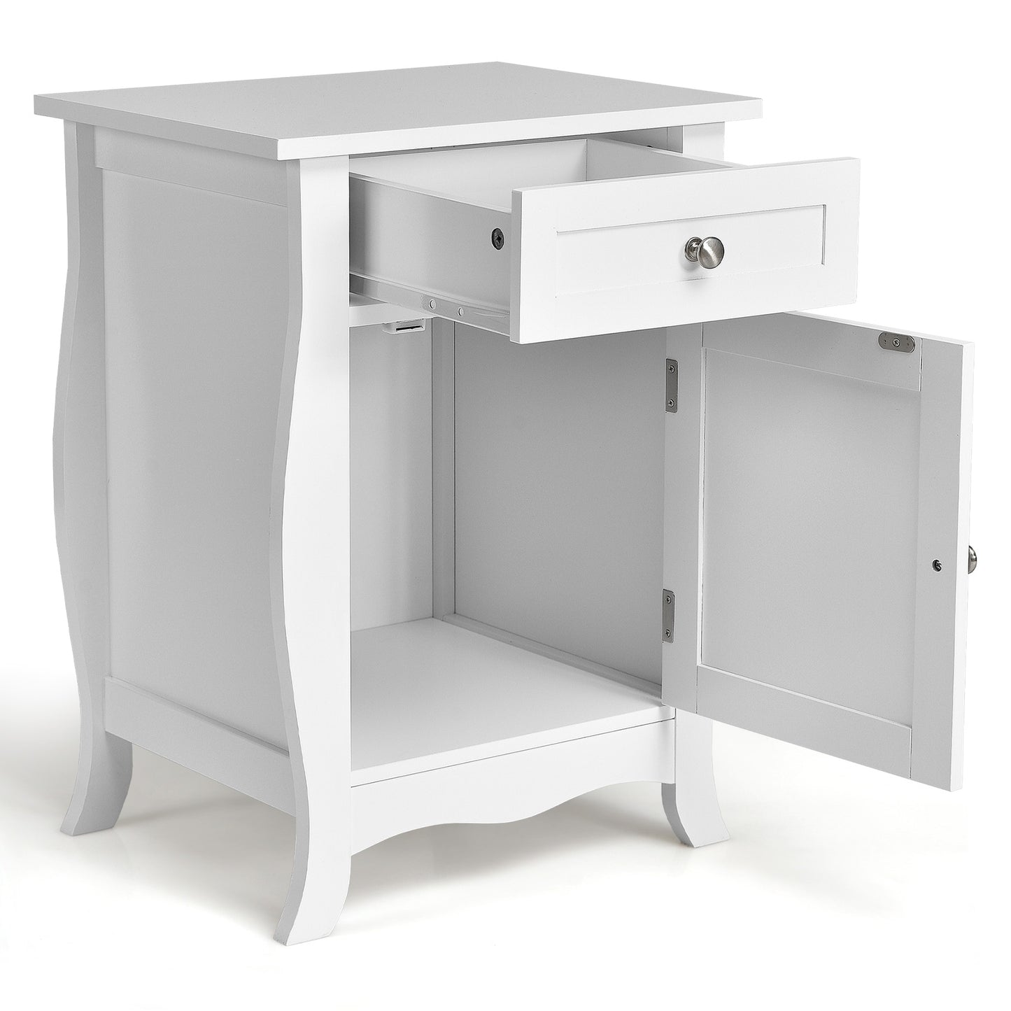 Wooden End Table with Drawer and Cabinet Storage Accent Nightstand