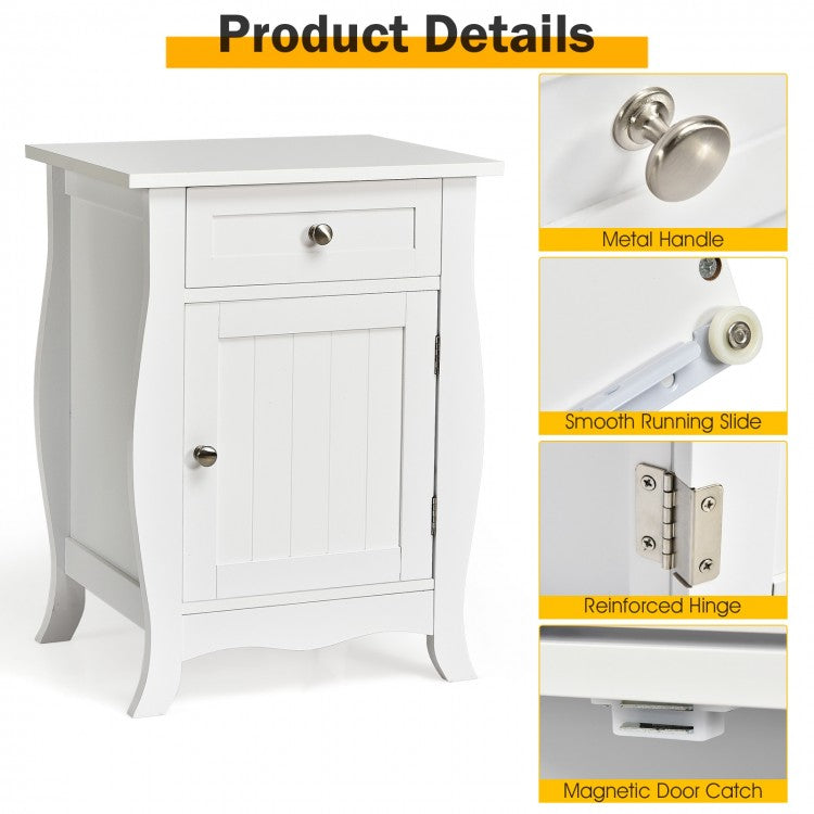 Wooden End Table with Drawer and Cabinet Storage Accent Nightstand