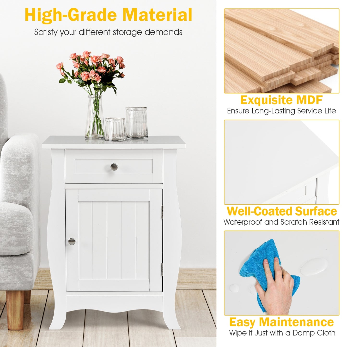 Wooden End Table with Drawer and Cabinet Storage Accent Nightstand