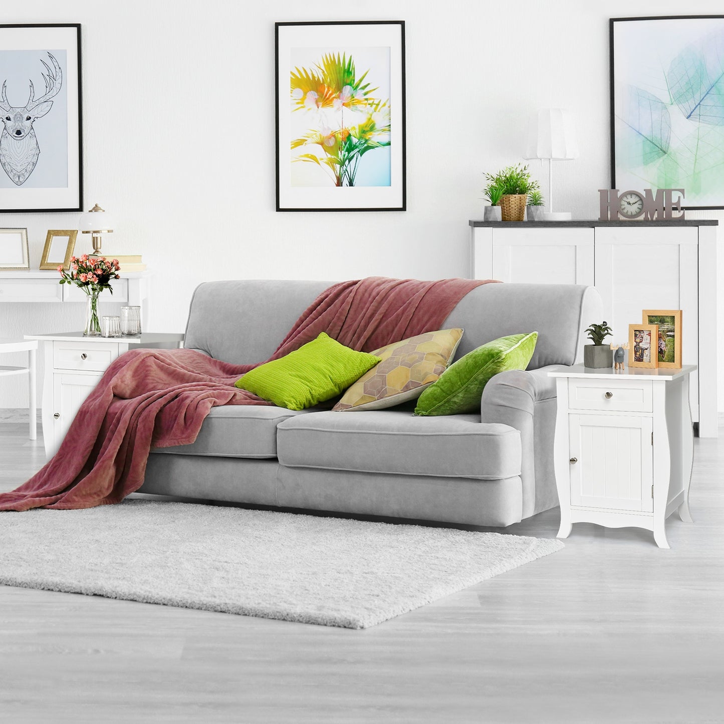 Wooden End Table with Drawer and Cabinet Storage Accent Nightstand