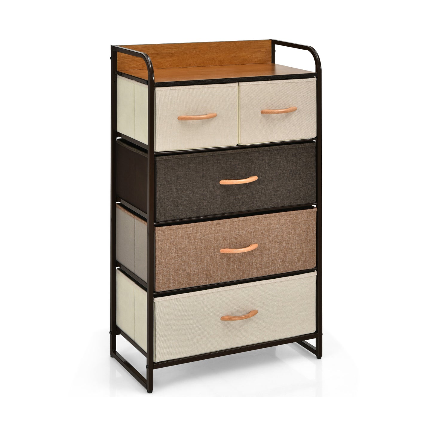 5 Drawer Fabric Dresser with Wooden Top and Steel Frame Storage Tower Multicolor