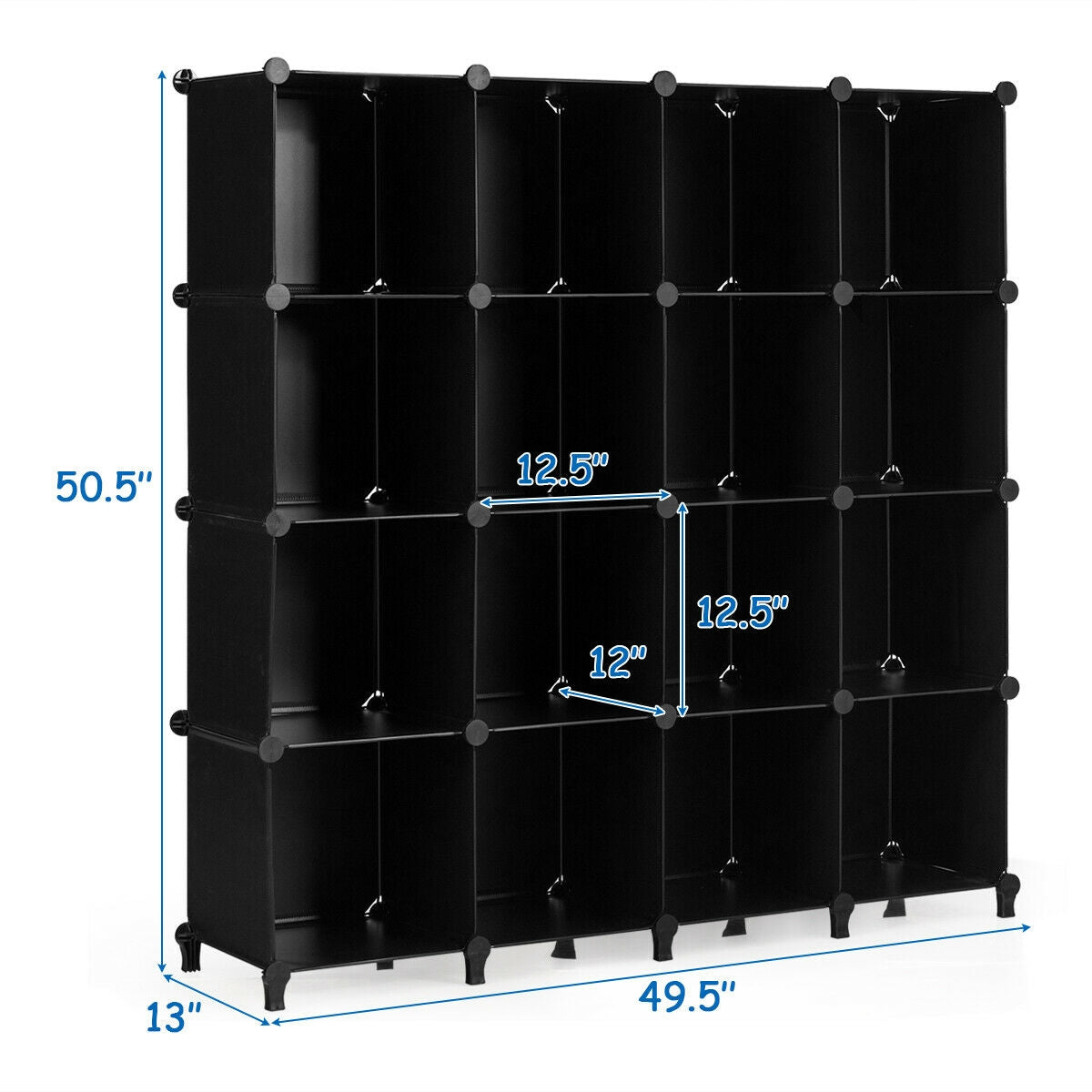 Modular 16-Cube Storage Organizer Shelf with Sturdy Plastic Panels and Steel Frame
