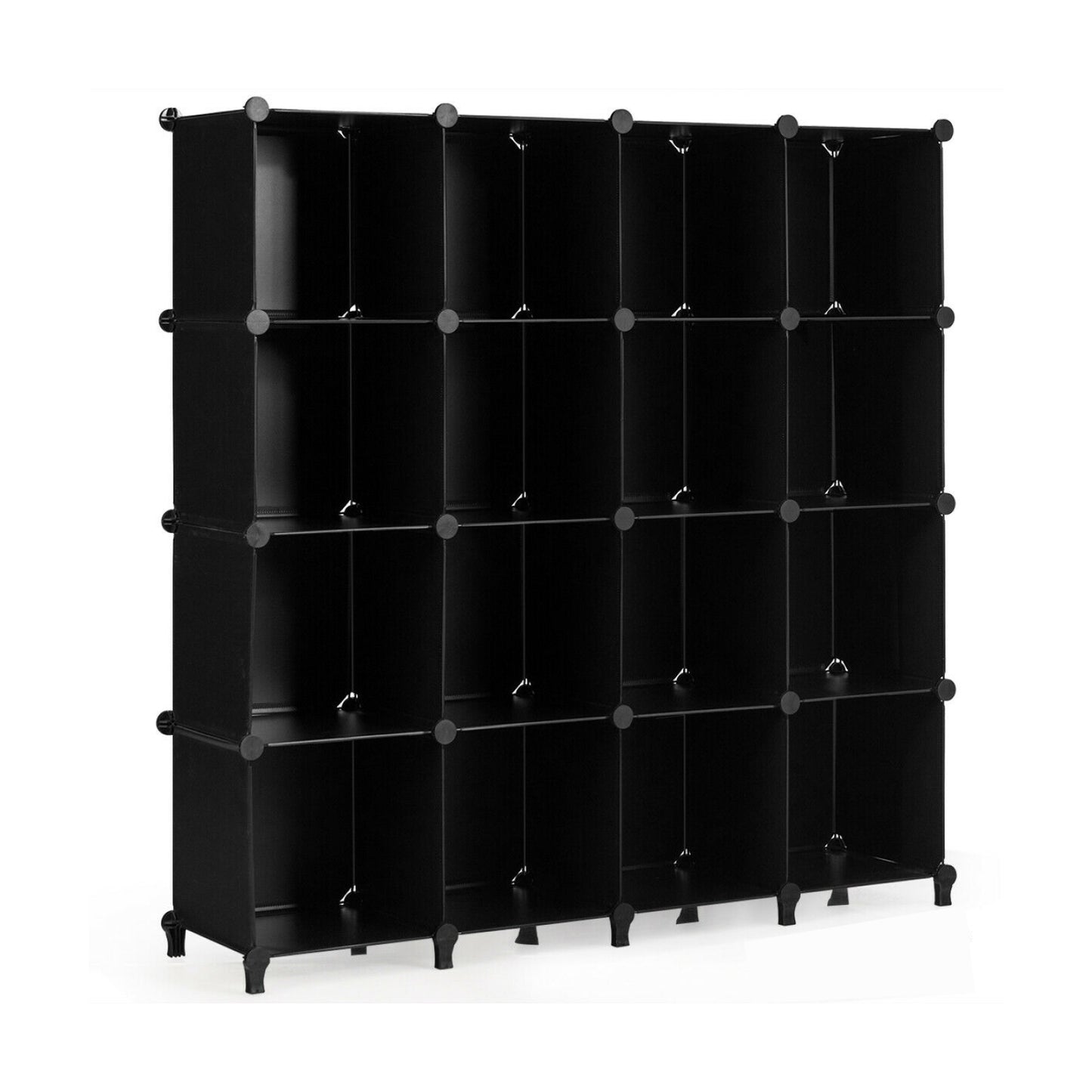 Modular 16-Cube Storage Organizer Shelf with Sturdy Plastic Panels and Steel Frame