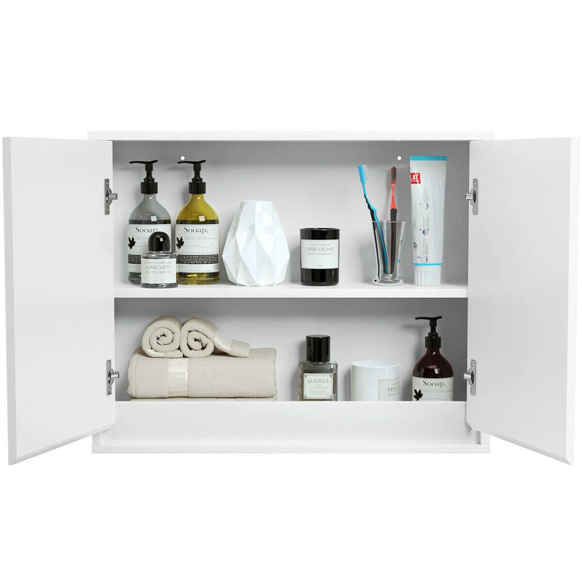 Wall-Mounted Double Mirrored Medicine Cabinet with Hidden Handle