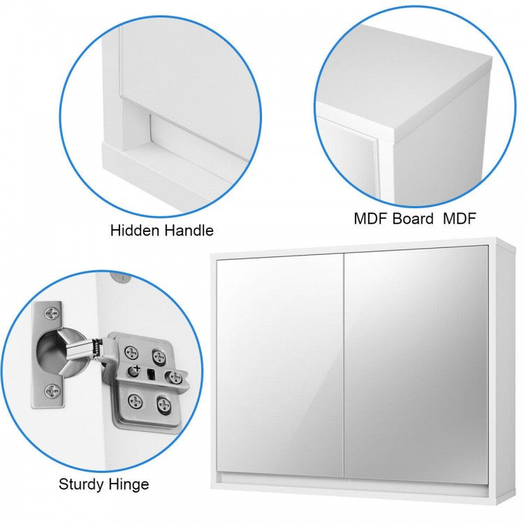 Wall-Mounted Double Mirrored Medicine Cabinet with Hidden Handle
