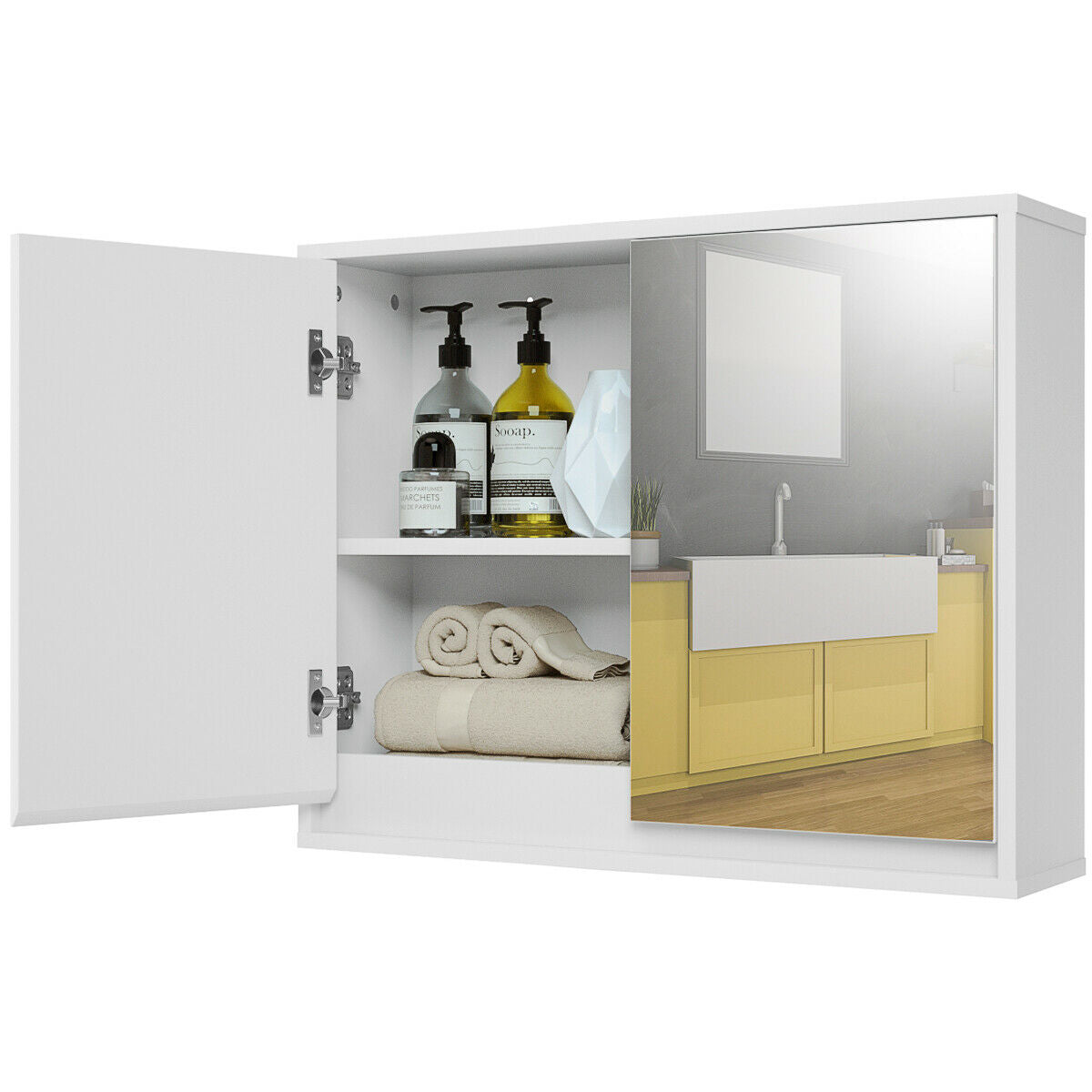 Wall-Mounted Double Mirrored Medicine Cabinet with Hidden Handle