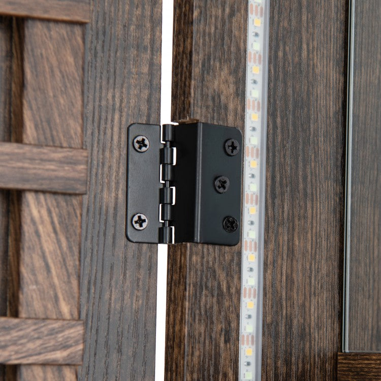 47 Inch Lockable Jewelry Armoire with 3-Color LED Lights & Full-Length Mirror - Rustic Brown