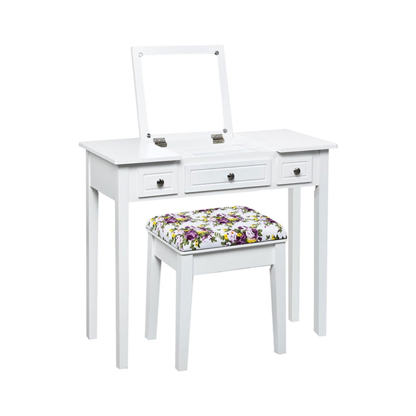 Modern Vanity Table Set with Flip Top Mirror, 3 Drawers & Stool