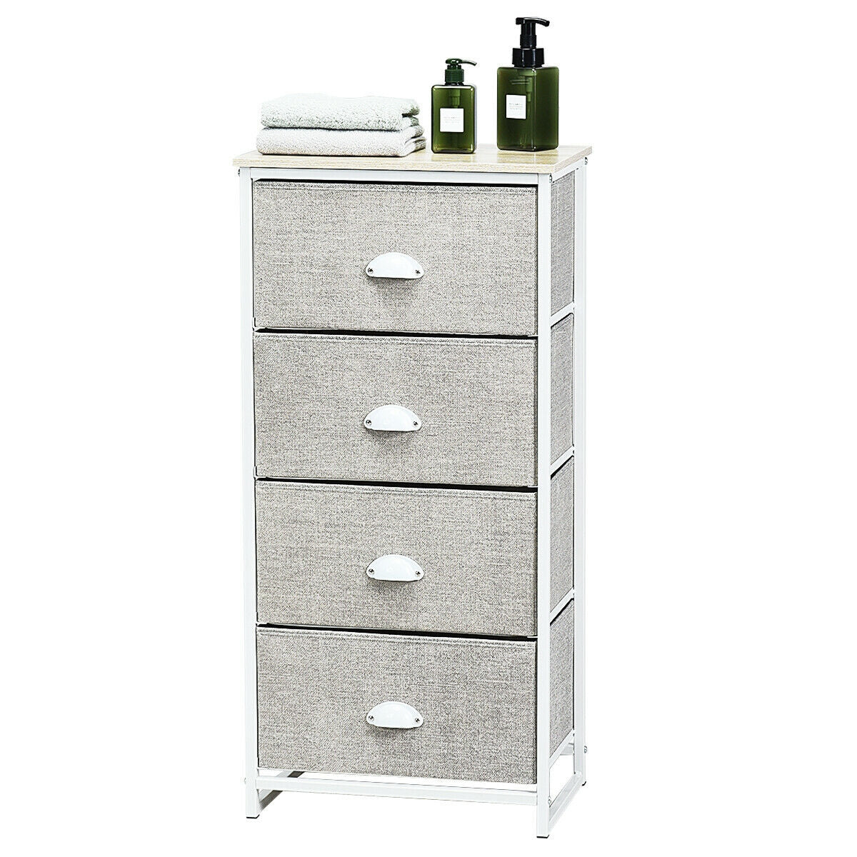 Compact 4-Drawer Storage Chest with Metal Frame and Fabric Drawers, Stylish Organizer Cabinet – Grey