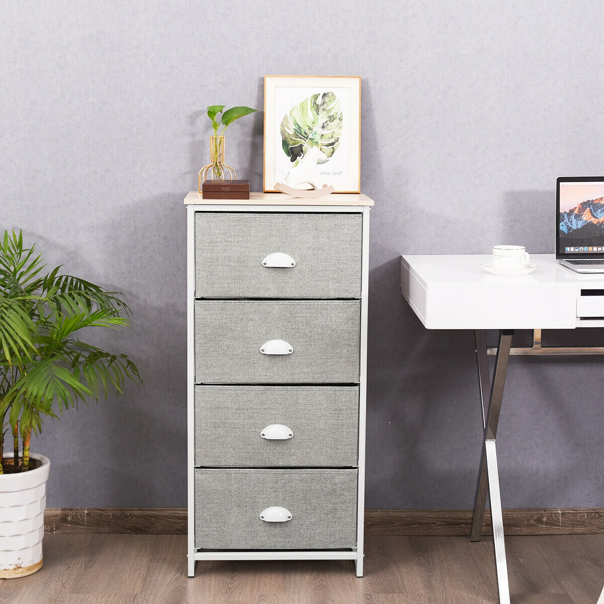 Compact 4-Drawer Storage Chest with Metal Frame and Fabric Drawers, Stylish Organizer Cabinet – Grey