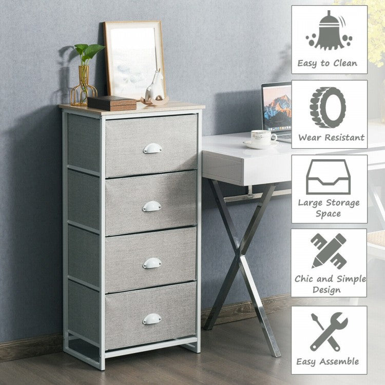 Compact 4-Drawer Storage Chest with Metal Frame and Fabric Drawers, Stylish Organizer Cabinet – Grey