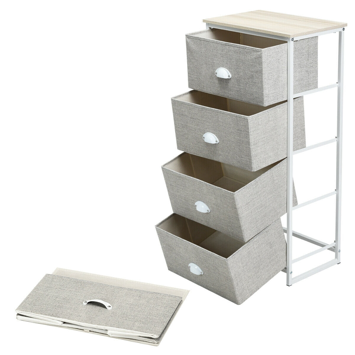 Compact 4-Drawer Storage Chest with Metal Frame and Fabric Drawers, Stylish Organizer Cabinet – Grey