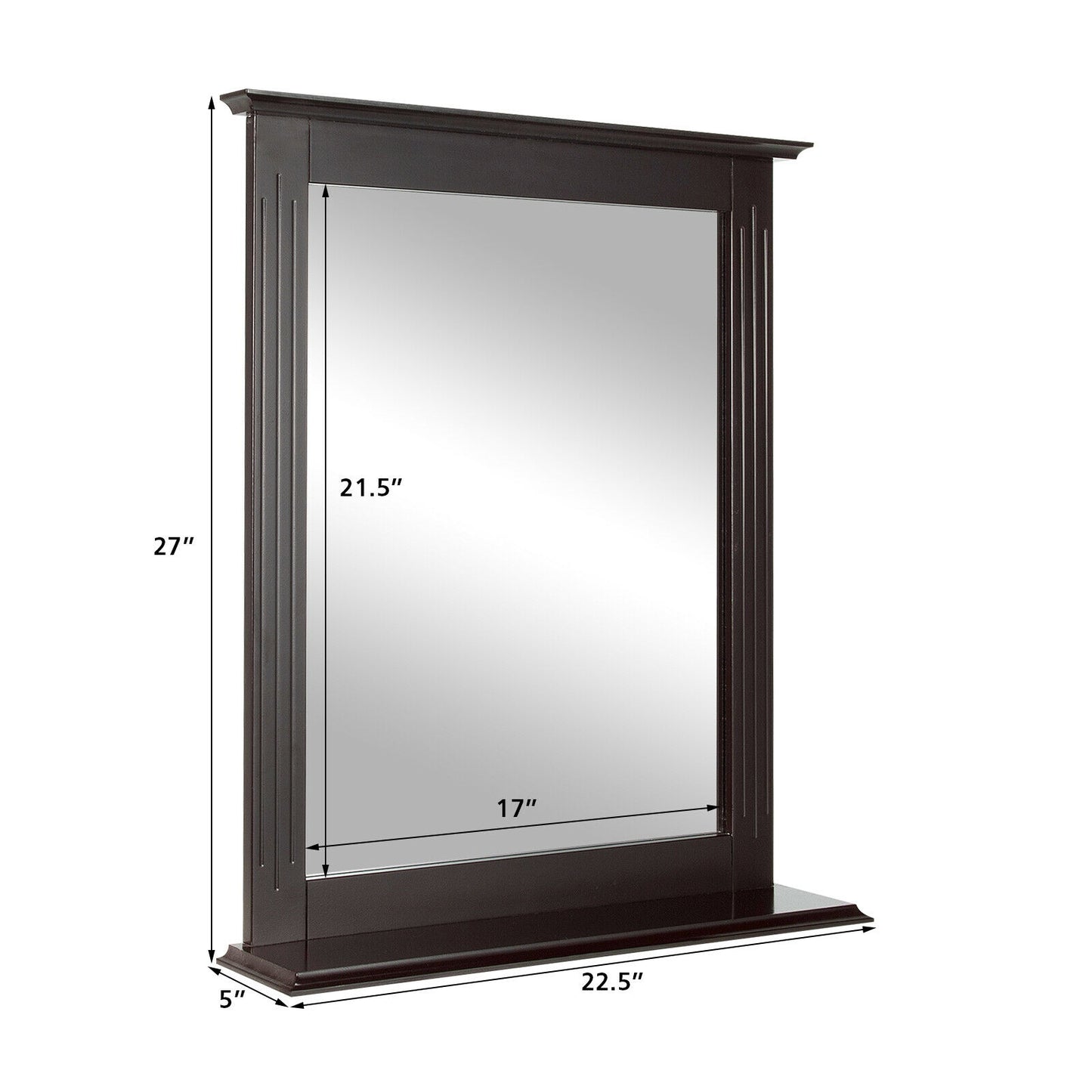 Wall-Mounted Vanity Mirror with Shelf for Storage and Elegant Design - Brown
