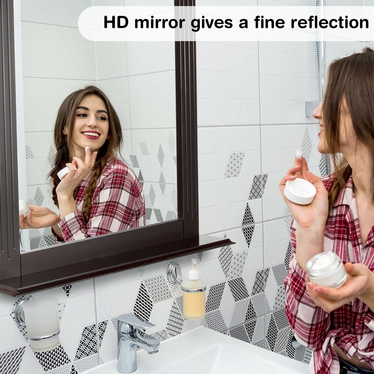 Wall-Mounted Vanity Mirror with Shelf for Storage and Elegant Design - Brown