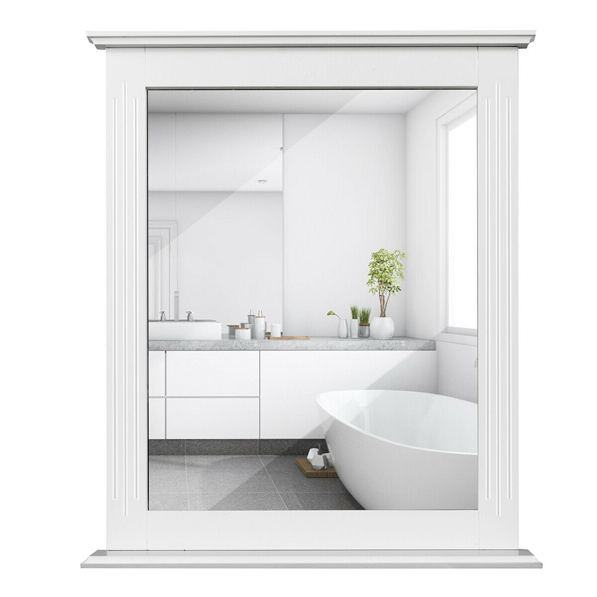 Wall-Mounted Vanity Mirror with Shelf for Storage and Elegant Design - White