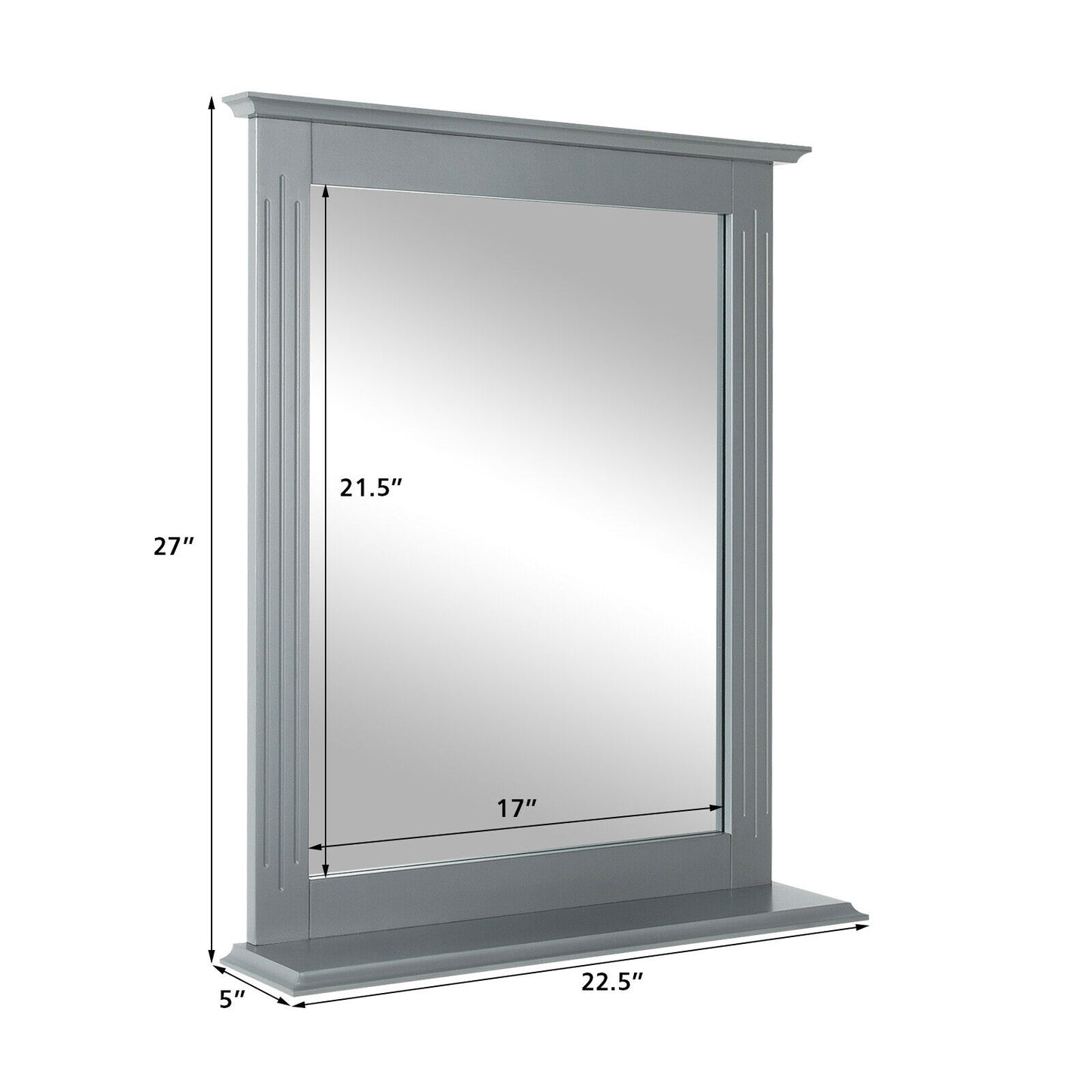 Wall-Mounted Vanity Mirror with Shelf for Storage and Elegant Design - Grey
