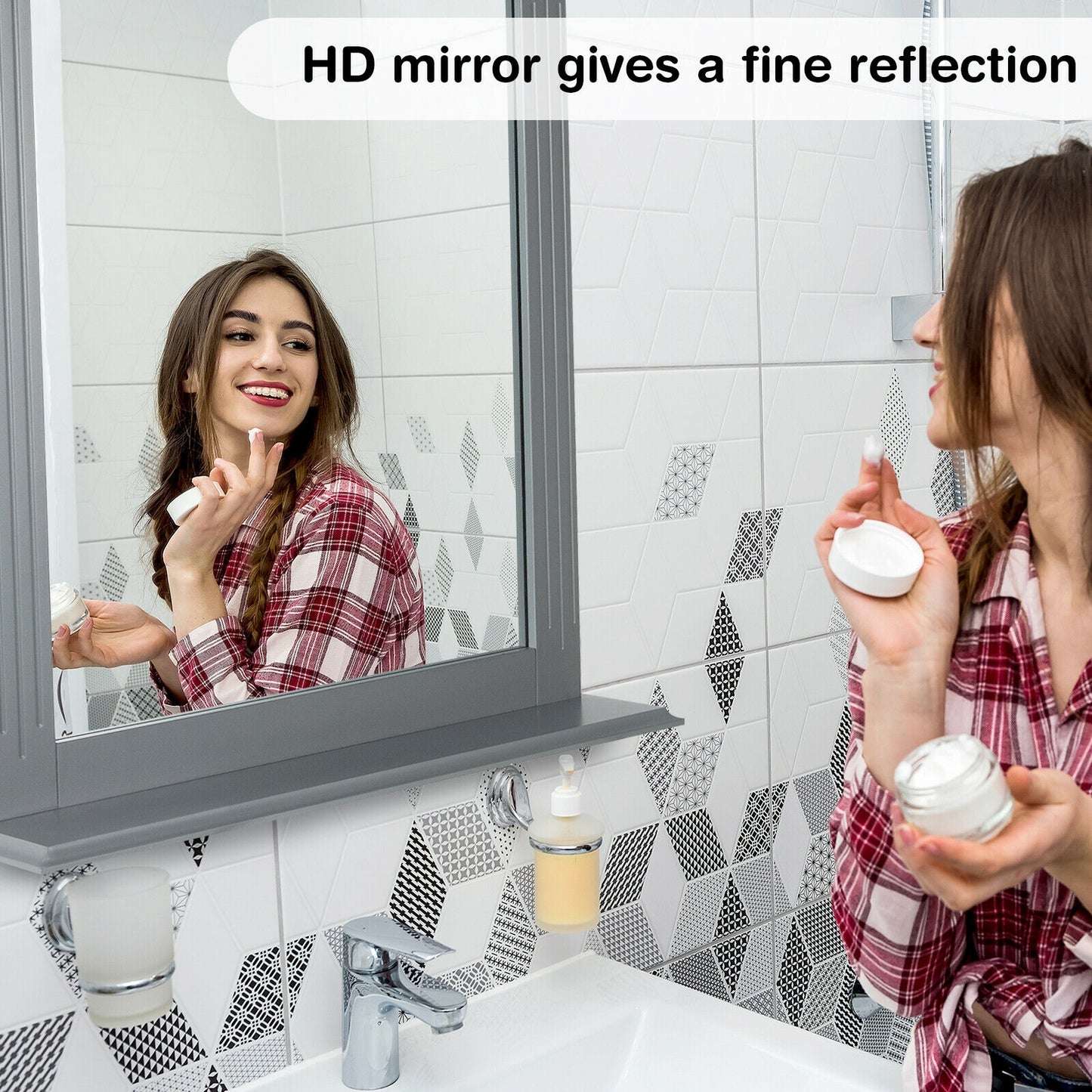 Wall-Mounted Vanity Mirror with Shelf for Storage and Elegant Design - Grey