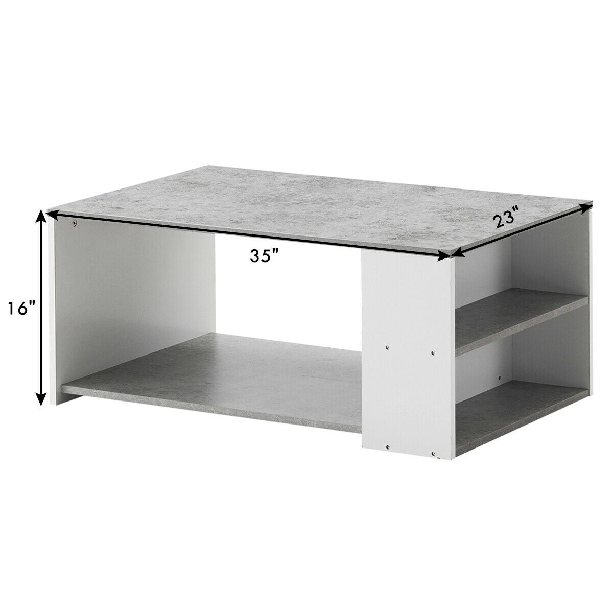 Coffee Table with Multiple Storage Shelves in Grey Finish