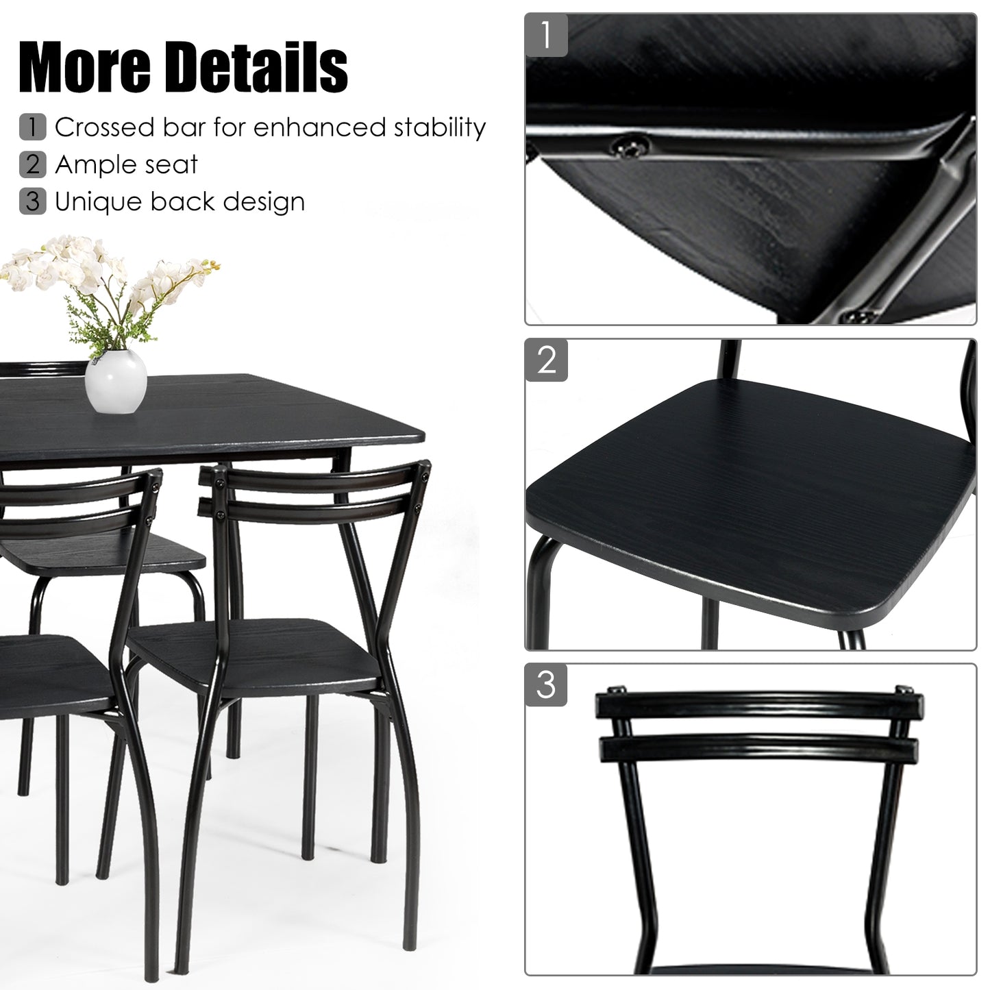 Modern 5-Piece Dining Set with Metal Frame Table and 4 Comfortable Chairs