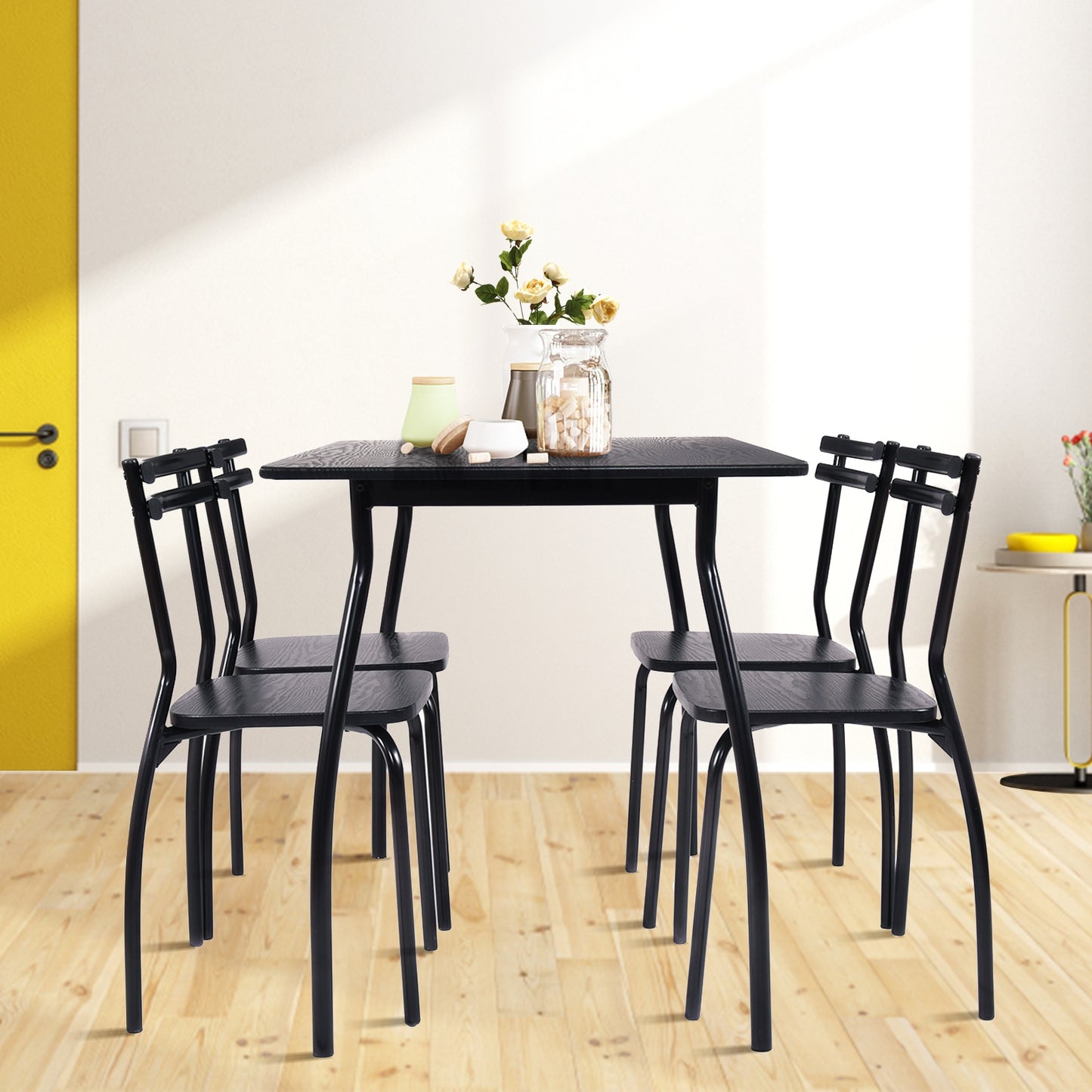Modern 5-Piece Dining Set with Metal Frame Table and 4 Comfortable Chairs