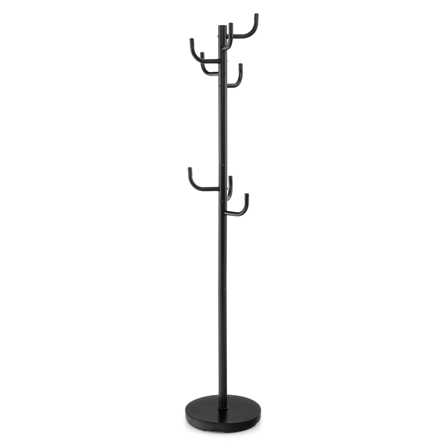 Freestanding Metal Coat Rack with 8 Hooks and Weighted Base for Entryway or Bedroom