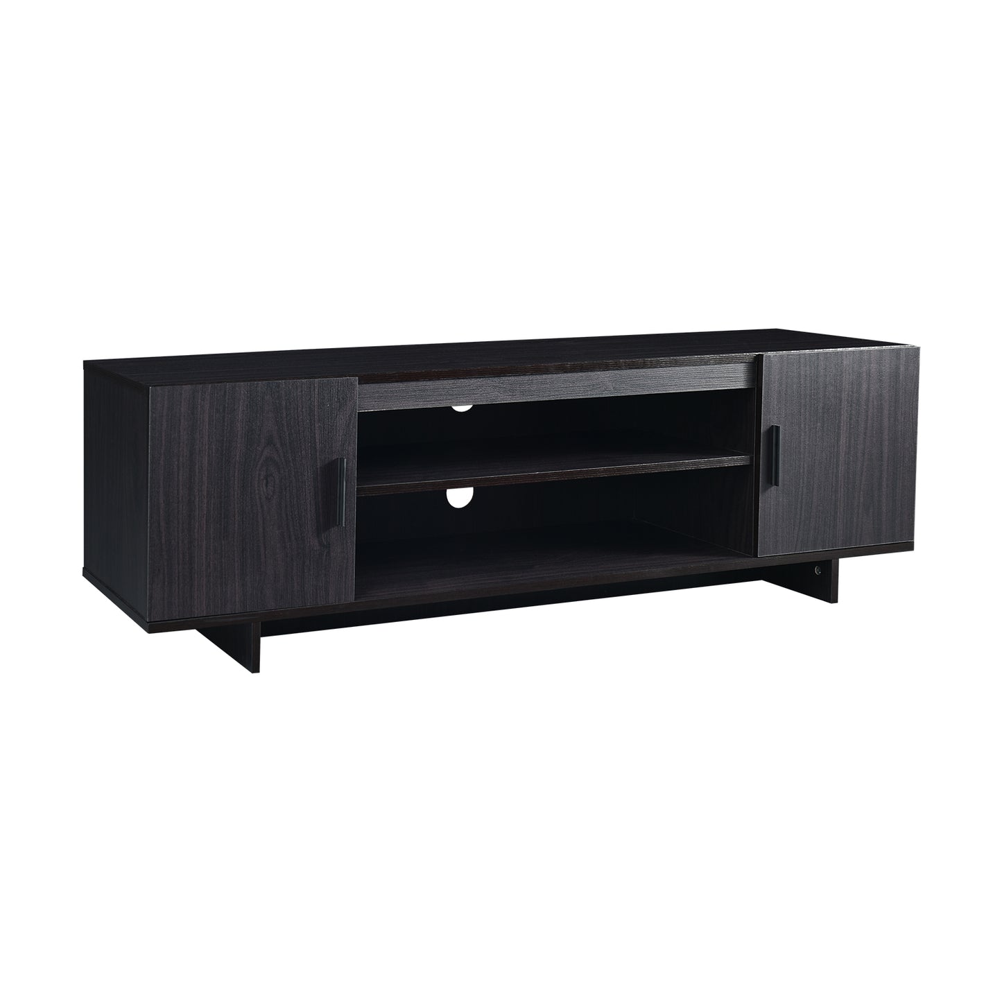 Sleek Wooden Entertainment Center with Storage Cabinets and Open Display for TVs up to 65 Inches