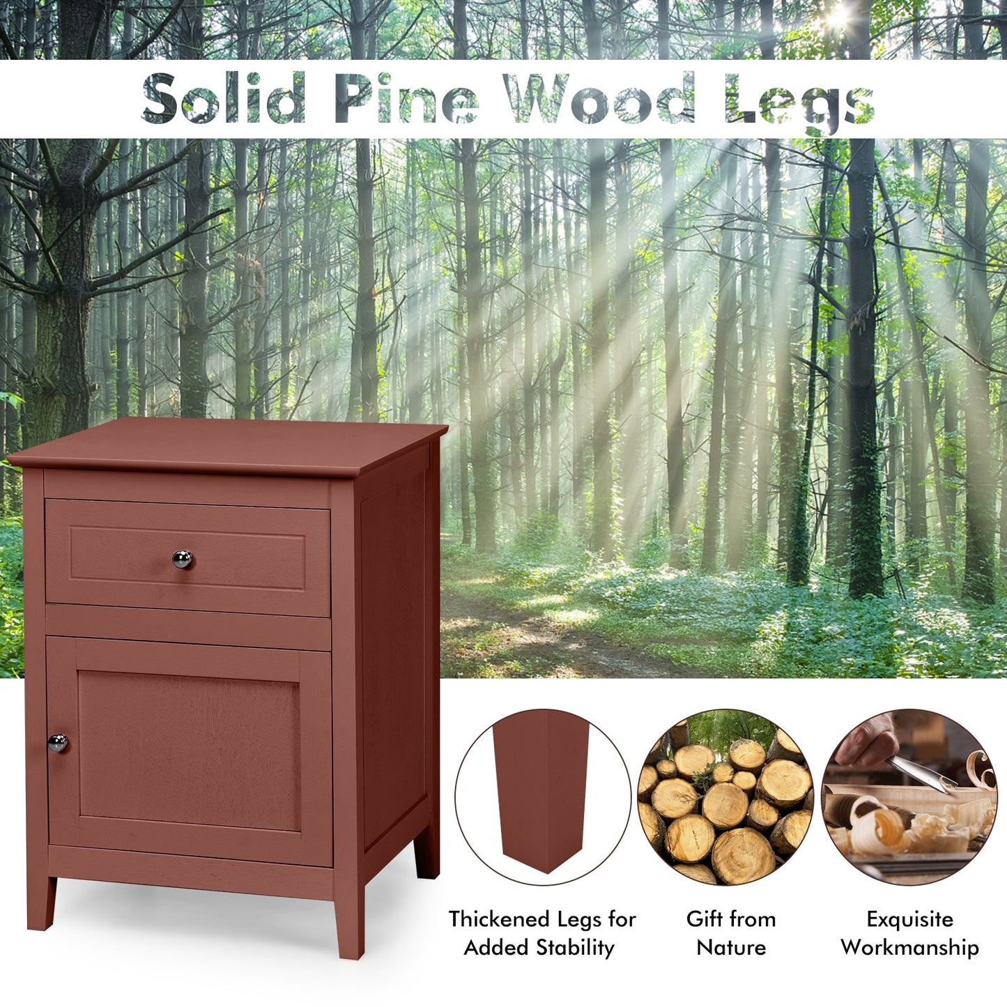 2-Tier Wood Accent Table with Drawer and Cabinet Storage in Walnut Finish