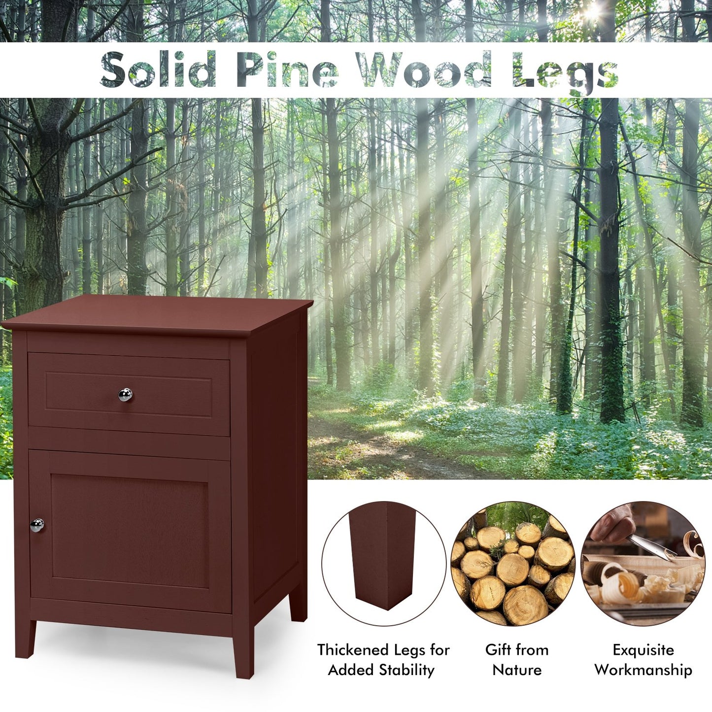 2-Tier Wood Accent Table with Drawer and Cabinet Storage in Dark Brown Finish