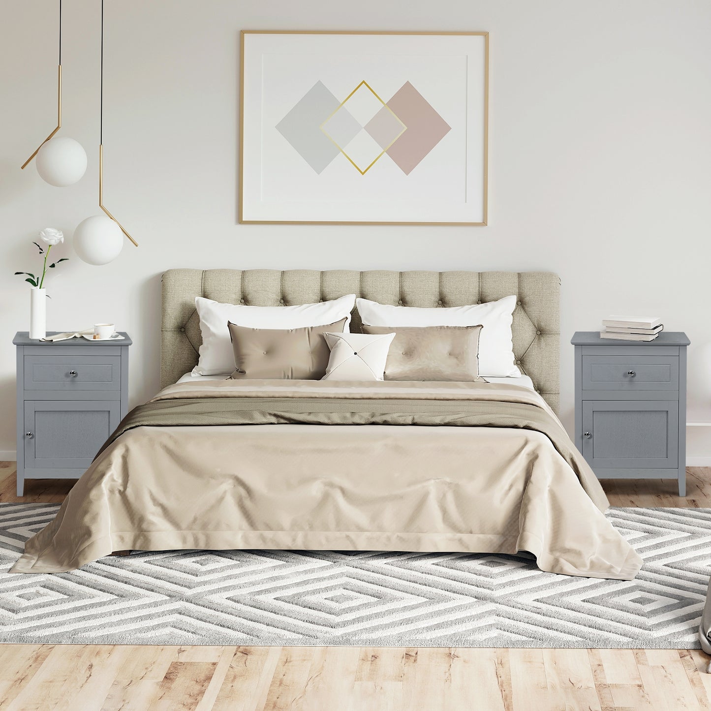 2-Tier Wood Accent Table with Drawer and Cabinet Storage in Grey Finish