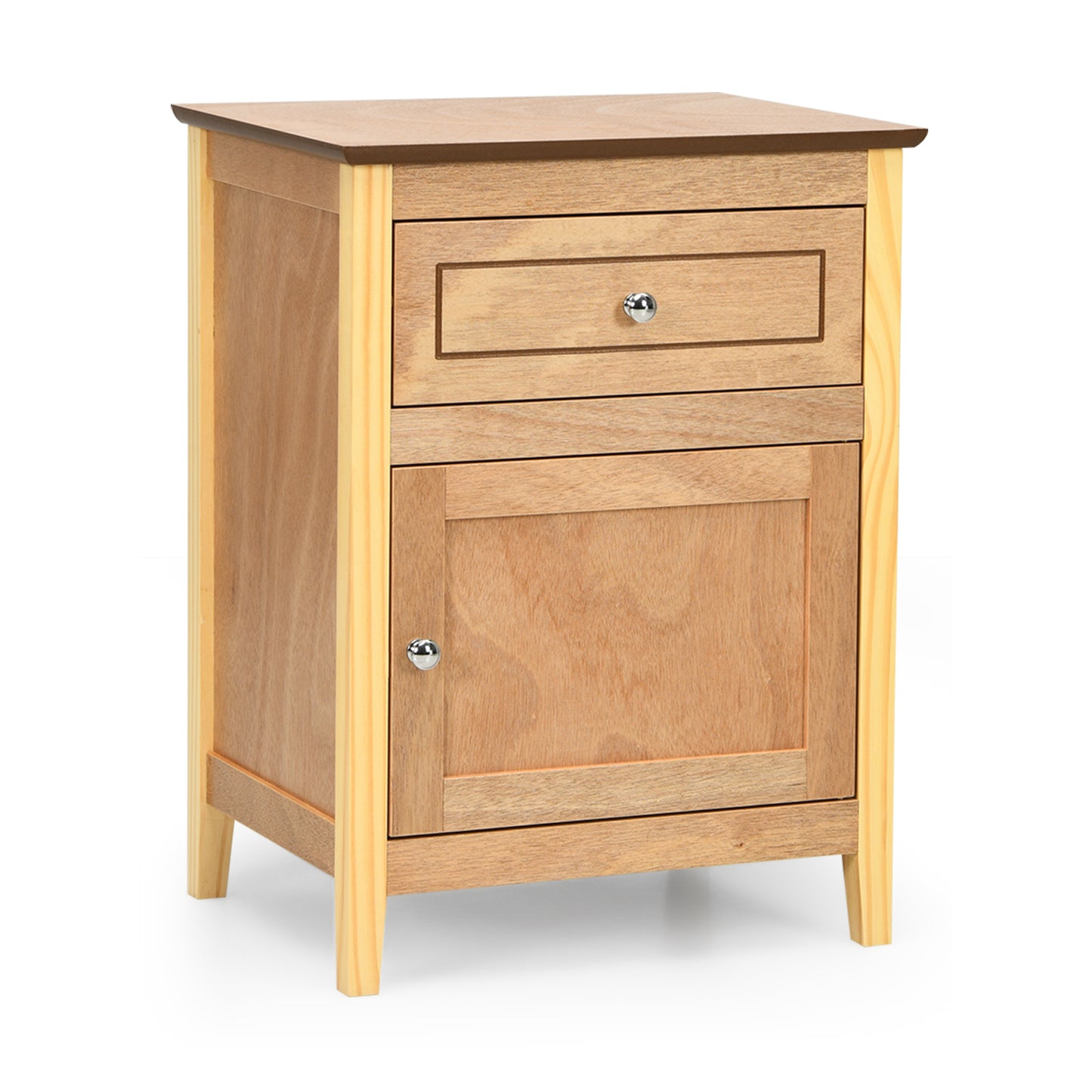 2-Tier Wood Accent Table with Drawer and Cabinet Storage in Natural Finish