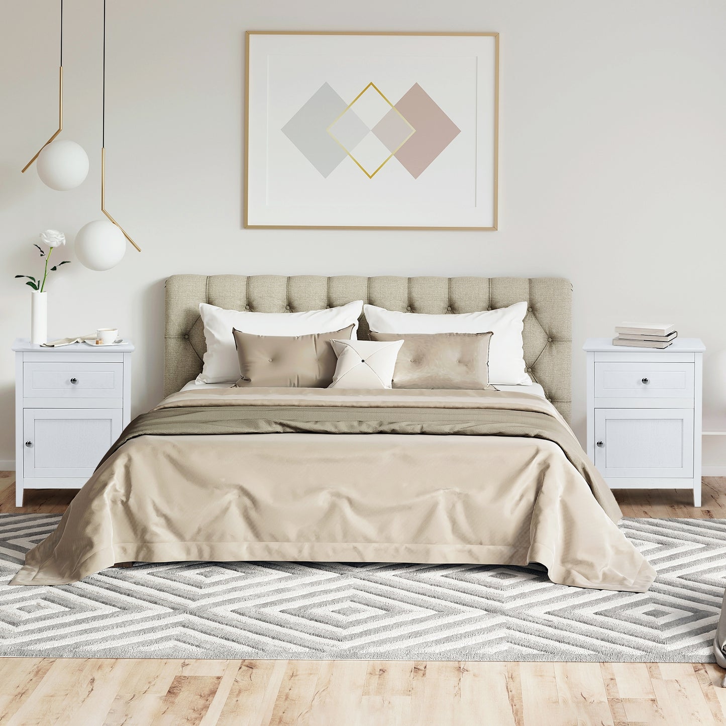 2-Tier Wood Accent Table with Drawer and Cabinet Storage in White Finish