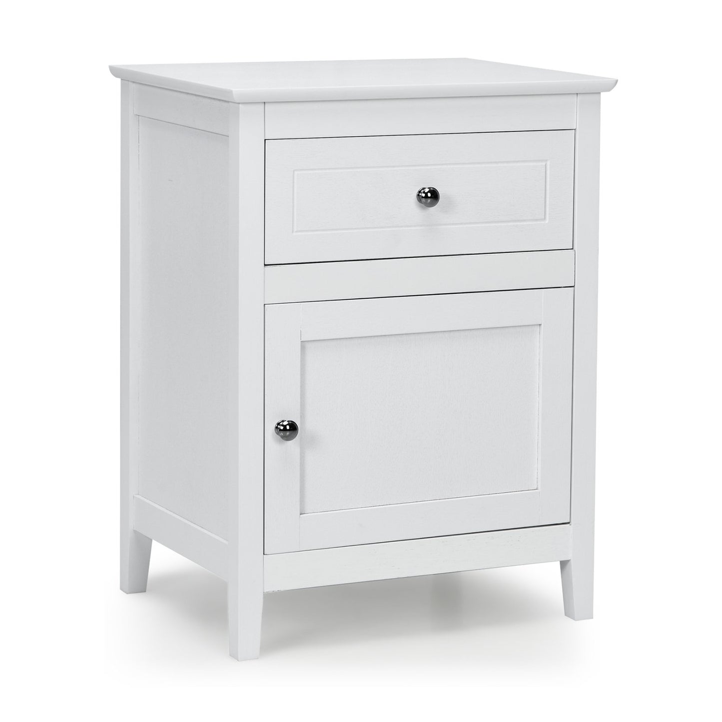 2-Tier Wood Accent Table with Drawer and Cabinet Storage in White Finish
