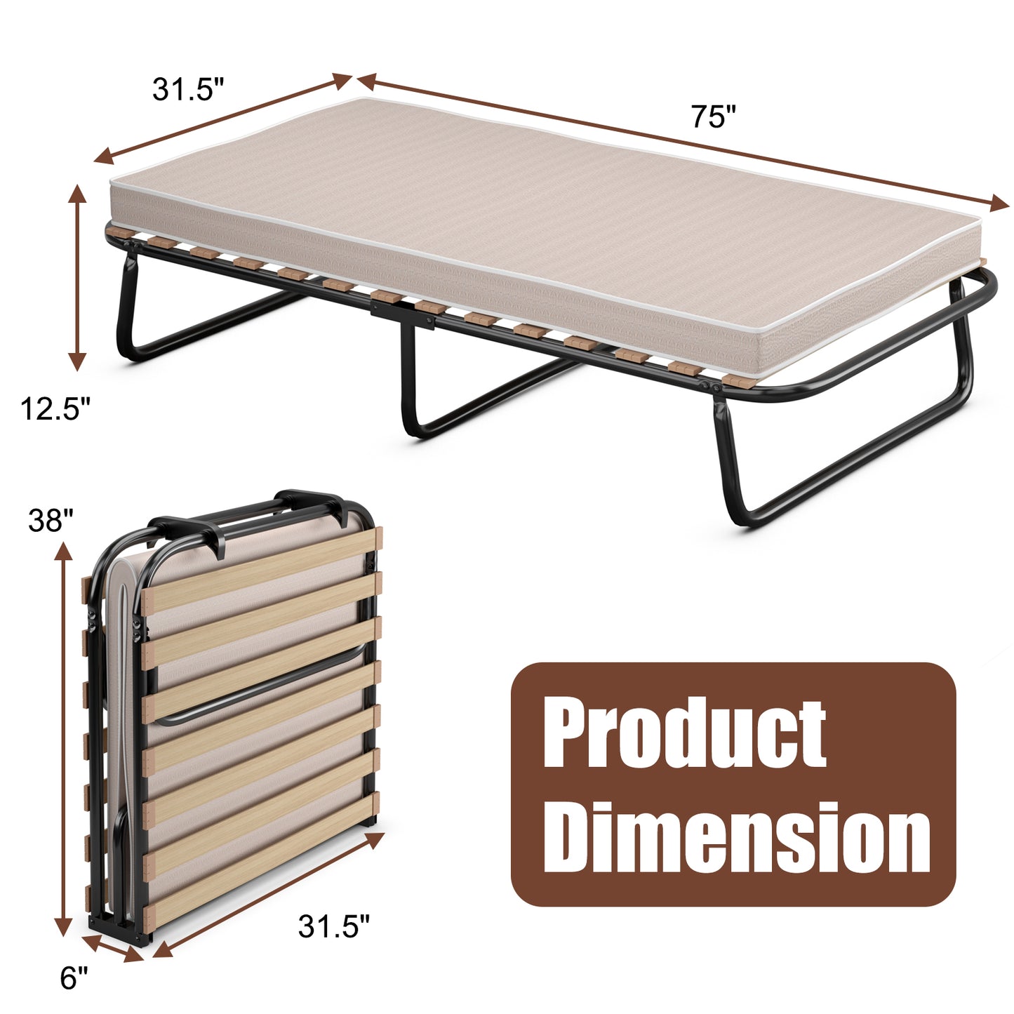 Compact Twin Folding Guest Bed with Memory Foam Mattress - Made in Italy
