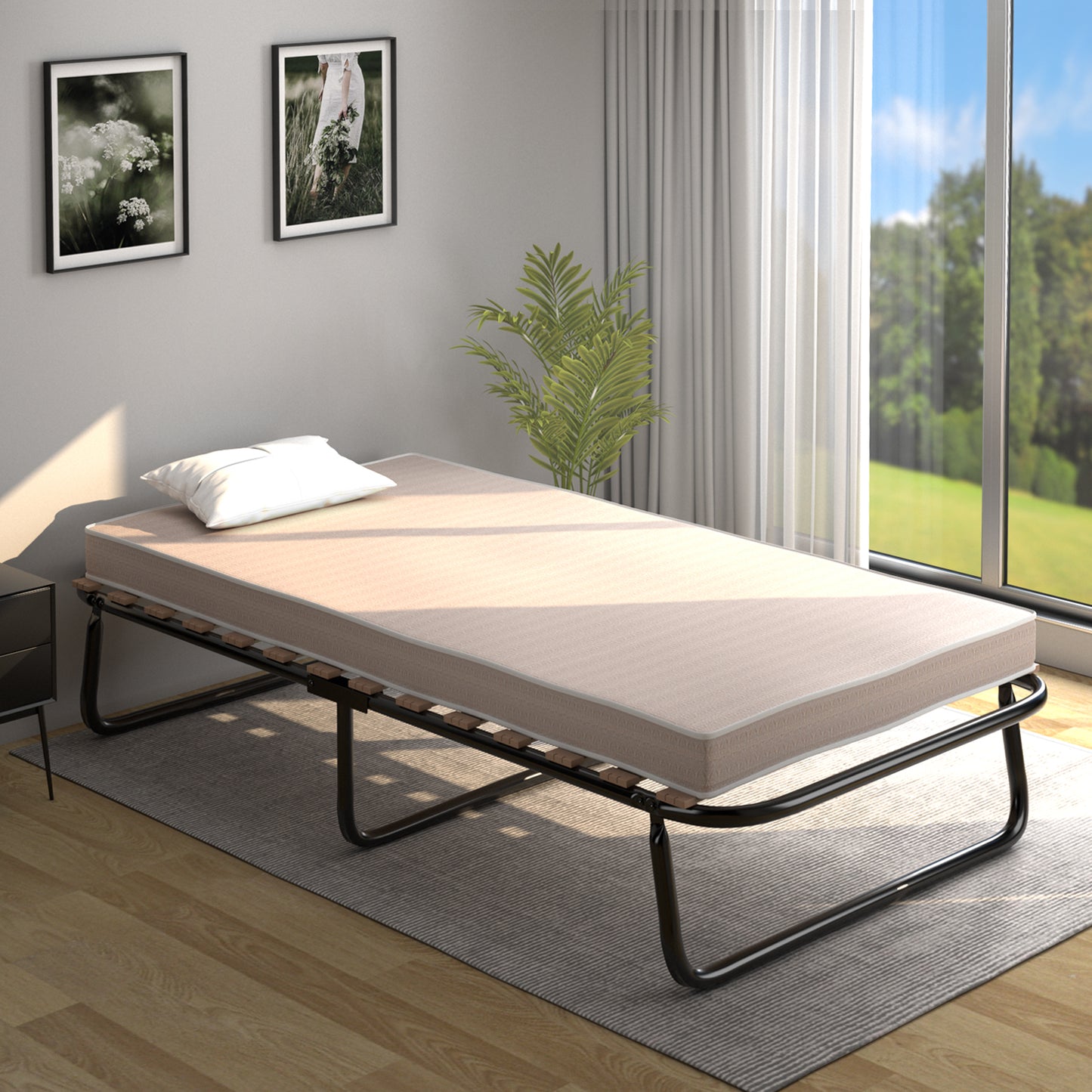 Compact Twin Folding Guest Bed with Memory Foam Mattress - Made in Italy