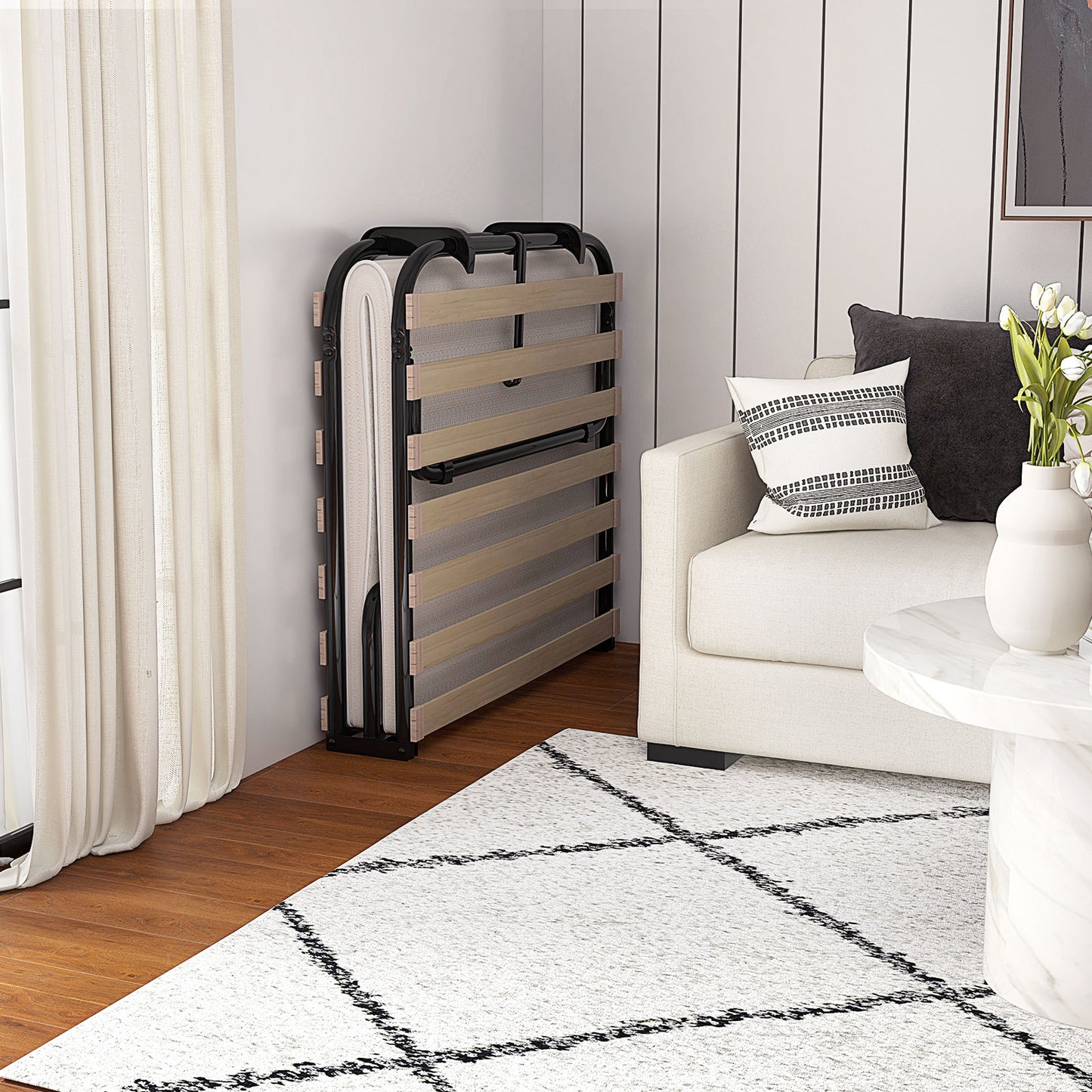 Compact Twin Folding Guest Bed with Memory Foam Mattress - Made in Italy